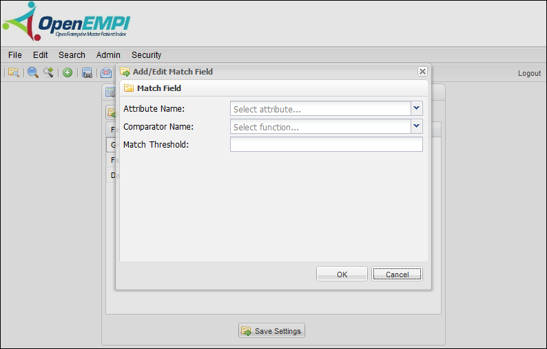 Matching Configuration screenshot