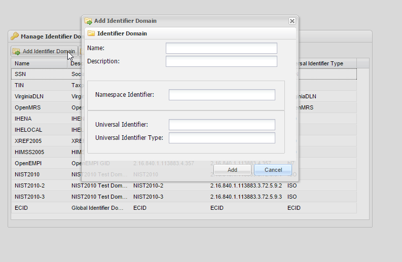 Manage Identifier Domains screenshot