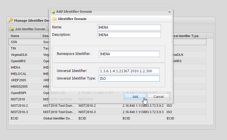 Manage Identifier Domains screenshot