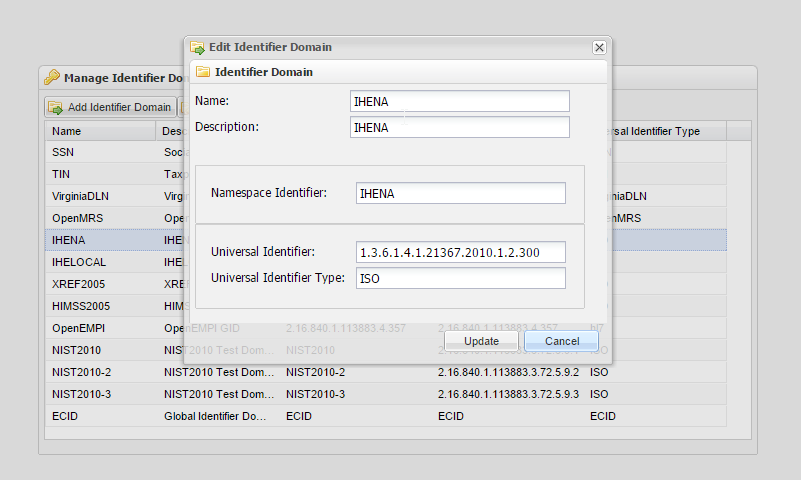 Manage Identifier Domains screenshot