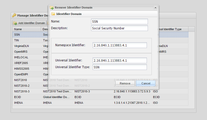 Manage Identifier Domains screenshot
