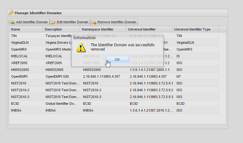 Manage Identifier Domains screenshot