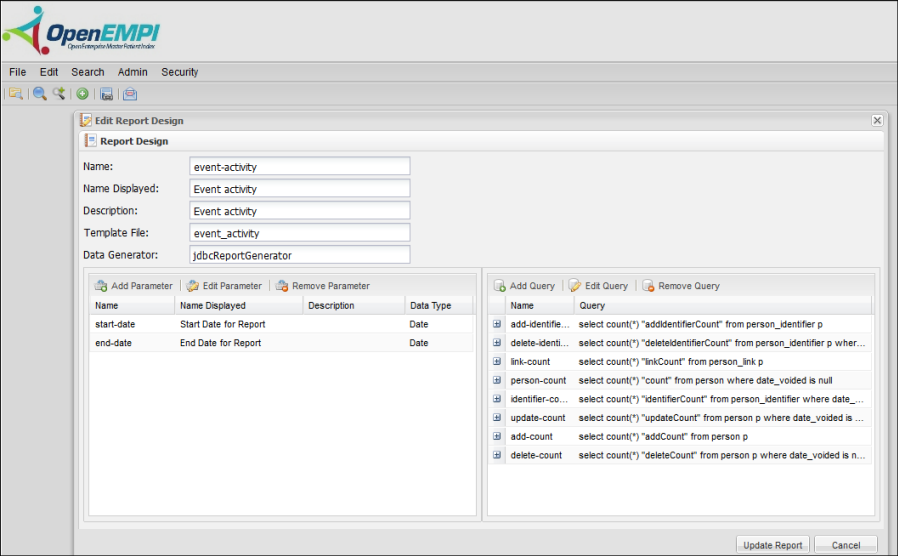 Manage Report Design screenshot