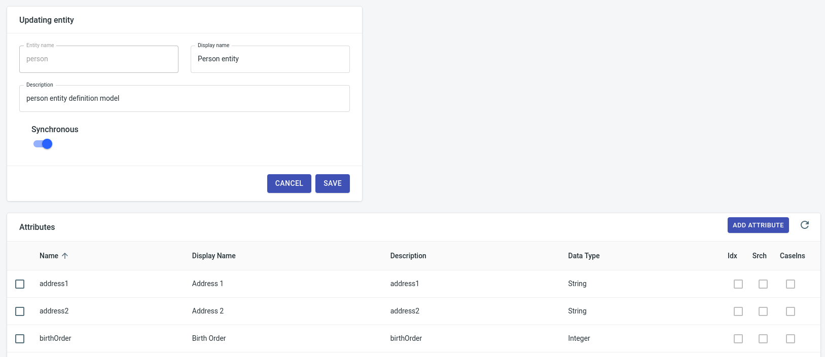 Entities Page screenshot