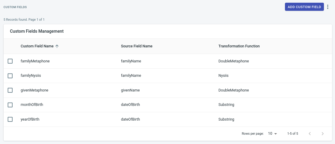 Custom Fields Page screenshot