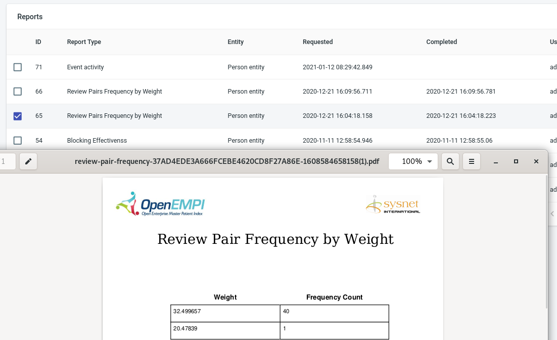 View Reports Page screenshot